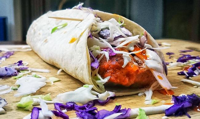Boneless Wings and Blue-Cheese-Ranch Slaw Burrito