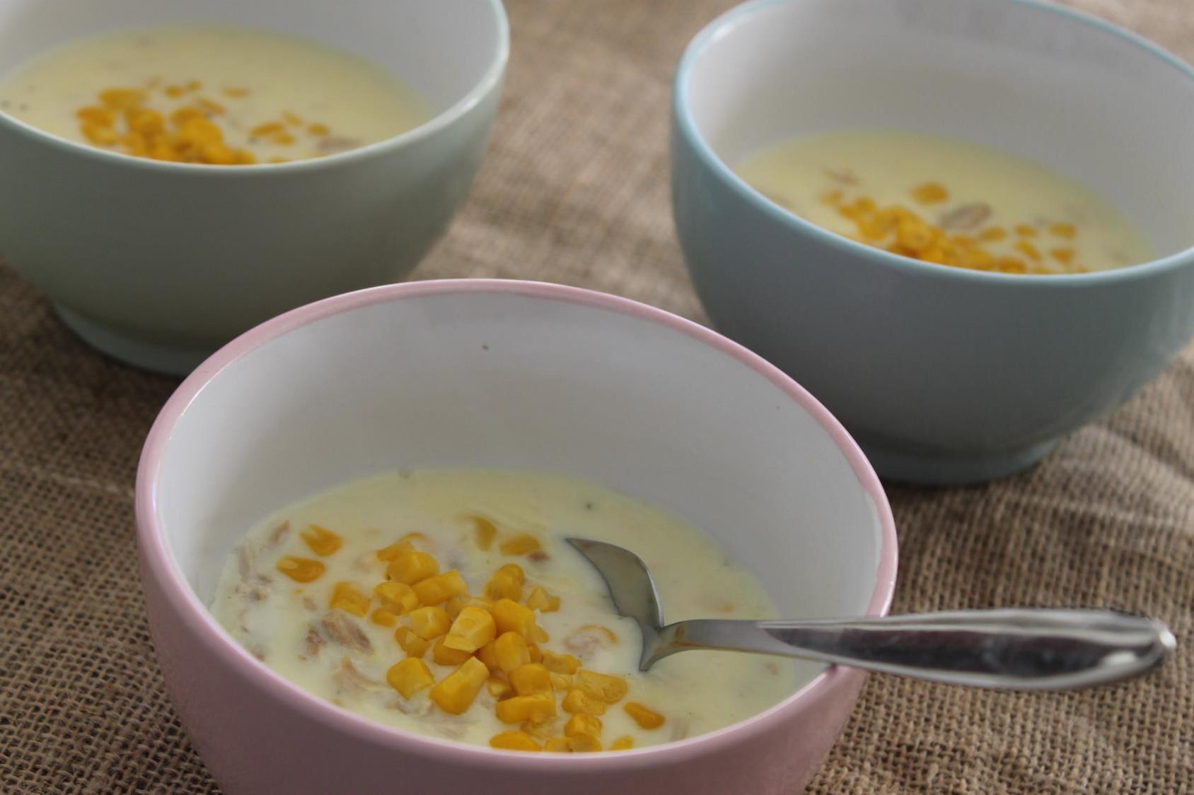creamy chicken and corn soup”’