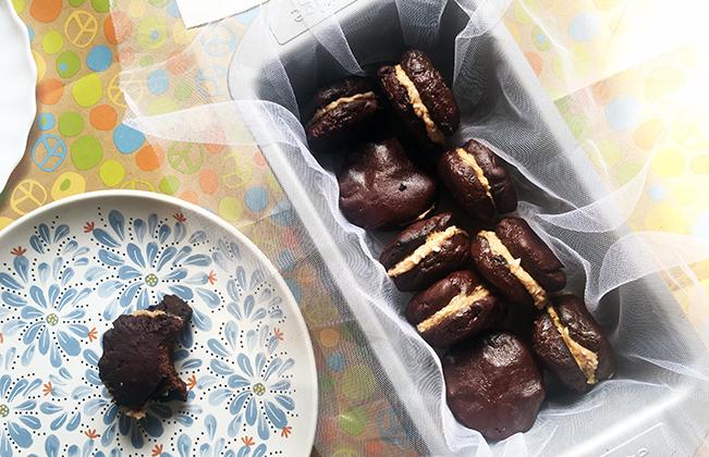 Raw Chocolate Whoopies with Banana Coconut Filling